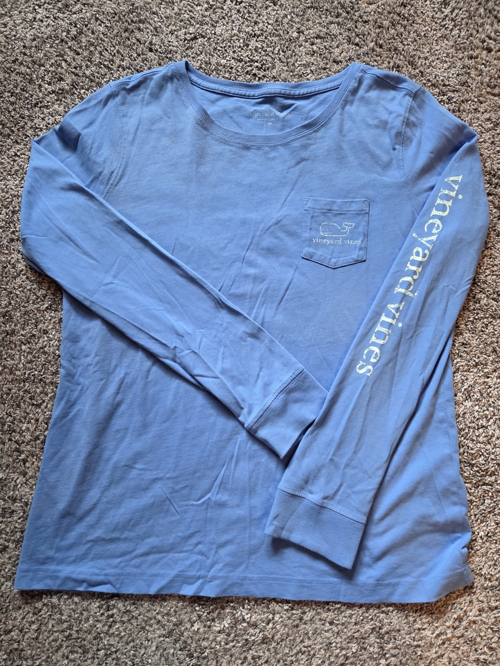 Vineyard Vines Women’s Long-Sleeve Pocket Tee in Sky Blue with White Sleeve Logo